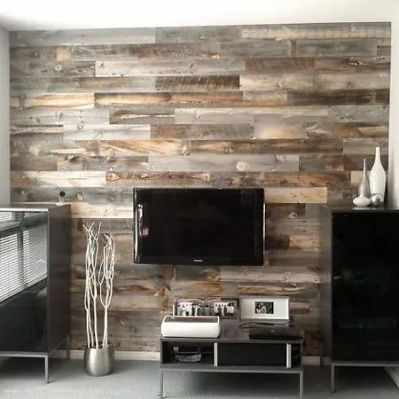 Small Living Room with Wooden Effect Feature Wall