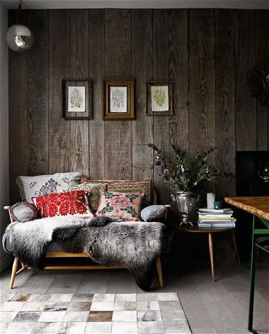 Reclaimed rustic wooden panelling in the living room - The Telegraph