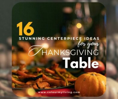 Background image of various Thanksgiving food. Text says 16 stunning centerpiece ideas for your thanksgiving table