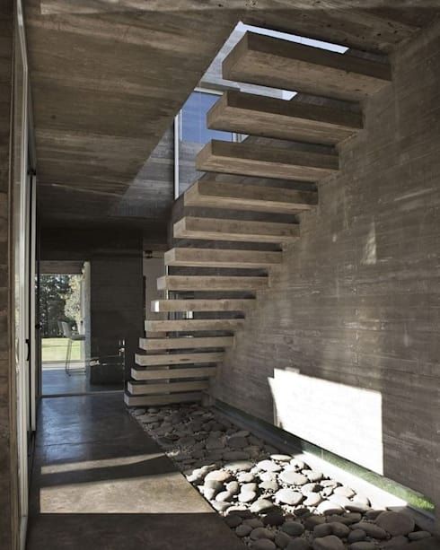 Concrete Floating Staircase with Pebble