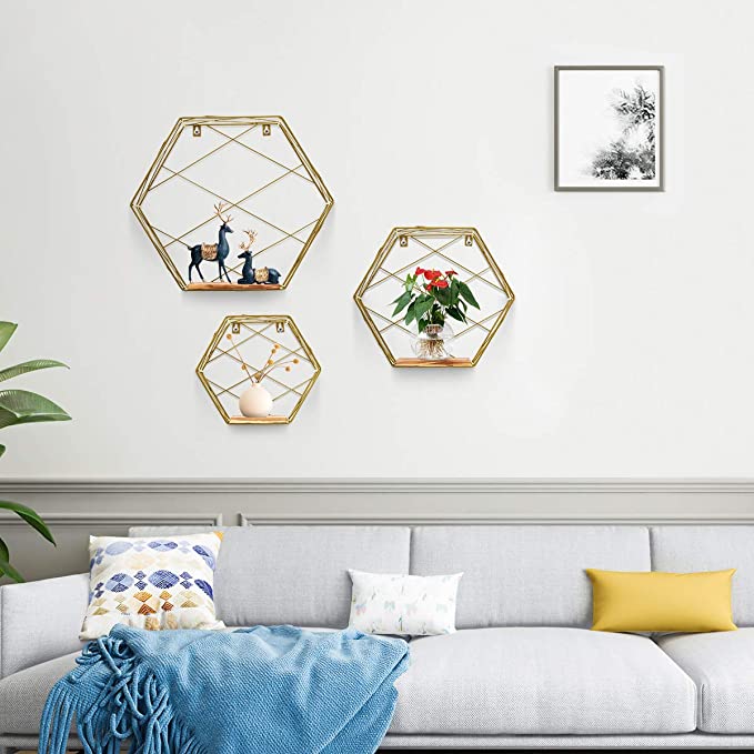 AGSIVO Wall Mounted Hexagonal Floating Shelves