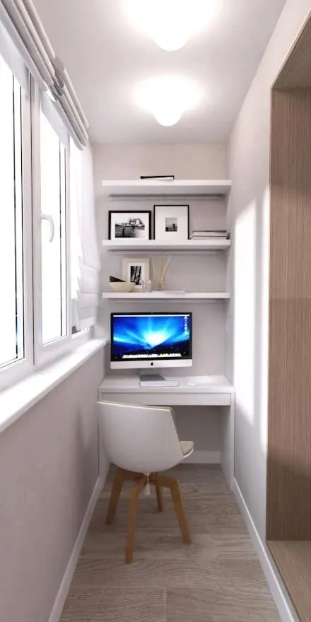 Ultra Compact All White Work From Home Office with Roman Blinds