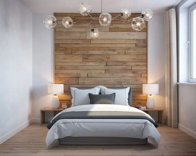 Magnificient Bedroom Design Ideas with Wooden Panel as an extension of the head board