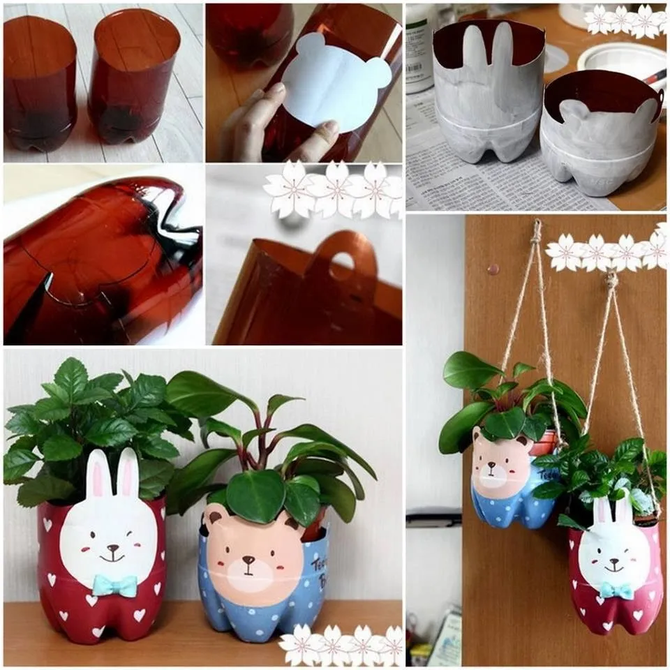 DIY Plastic Pot Bunny and Bear re-posted on Handimania