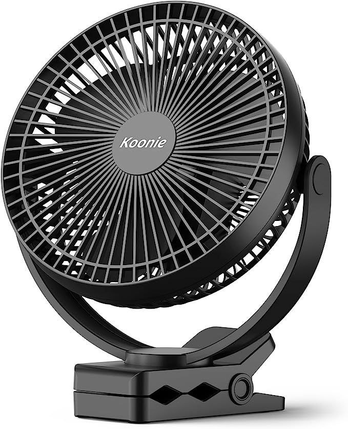 Clip and Desk Fan with Rechargeable Battery Koonie 8-Inch Clip n Desk Fan 10000mAh Rechargeable