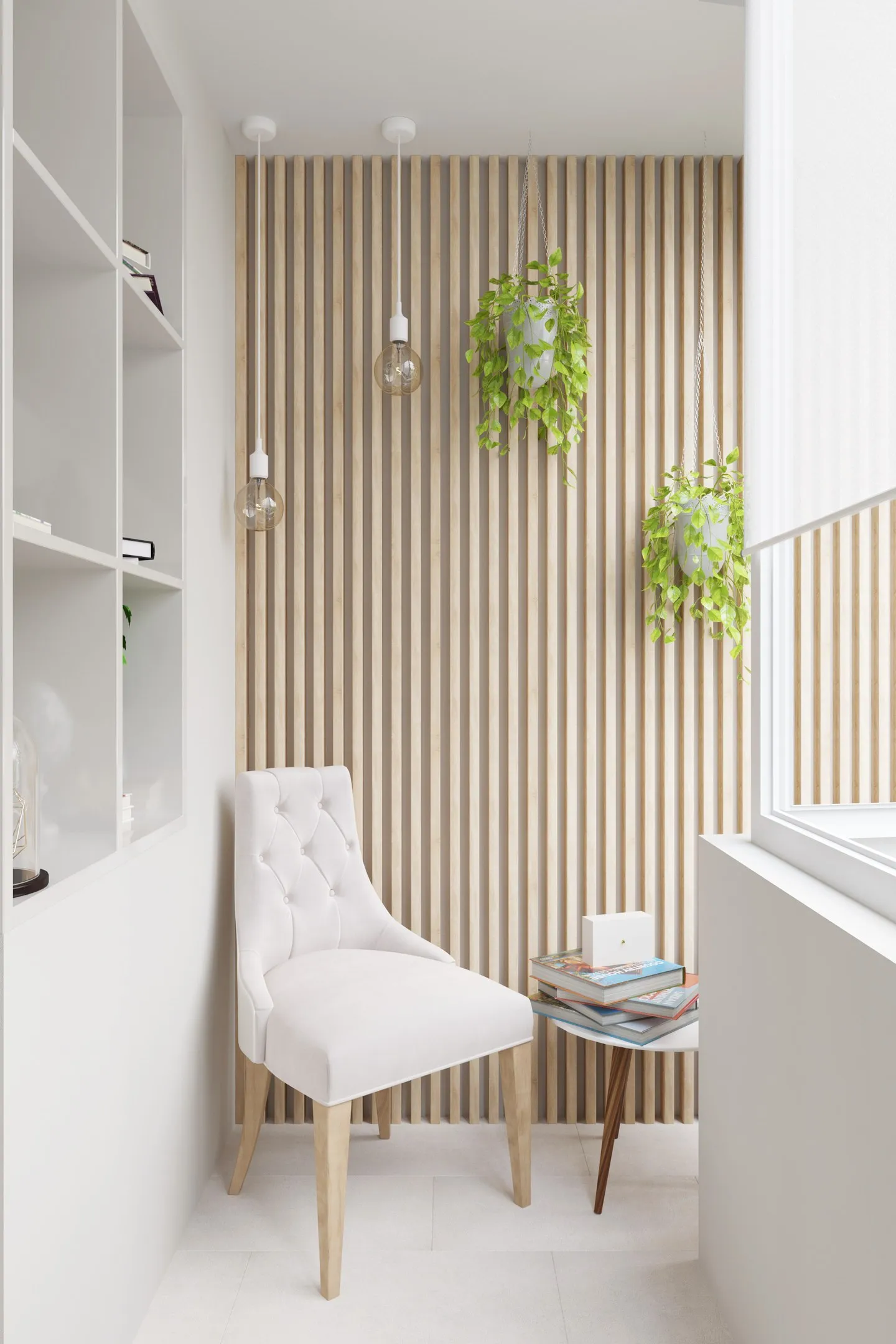 Wood Slate Feature Wall in Living Room - Inviting Reading Corner