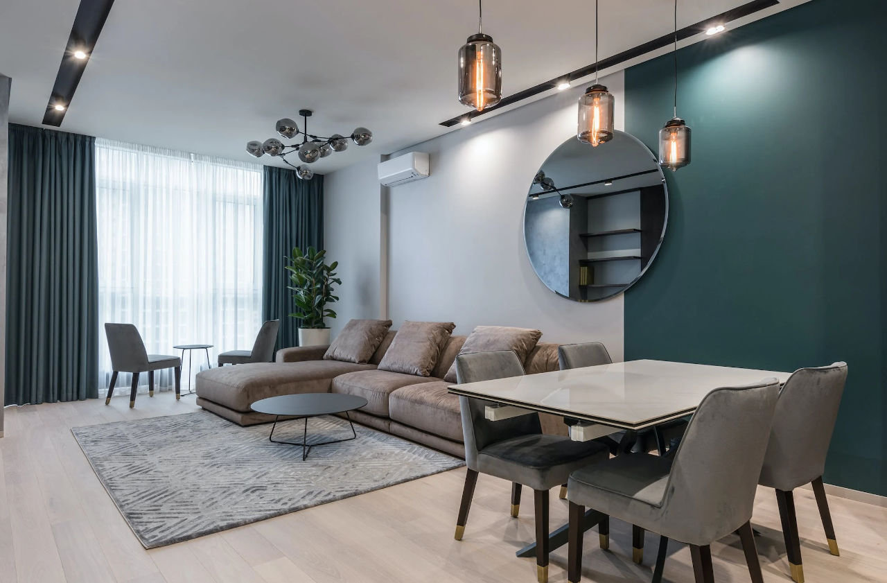 Cool Calming Colours in the Open Plan Living and Dining Room Cool Calming Colours in the Open Plan Living and Dining Room