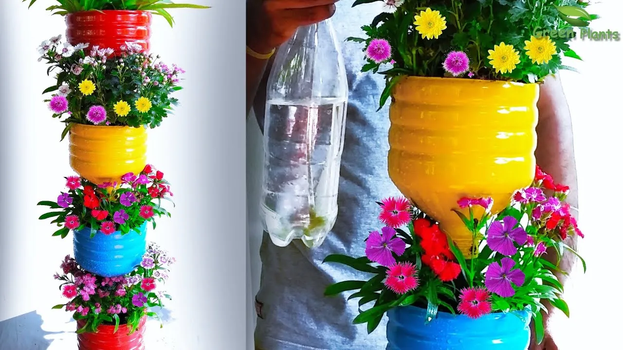 Beautiful Tower Garden from Plastic Bottles by Green Plants on YouTube