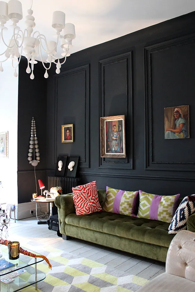 Dark Wooden Wall Panel in the Living Room - swoonworthy
