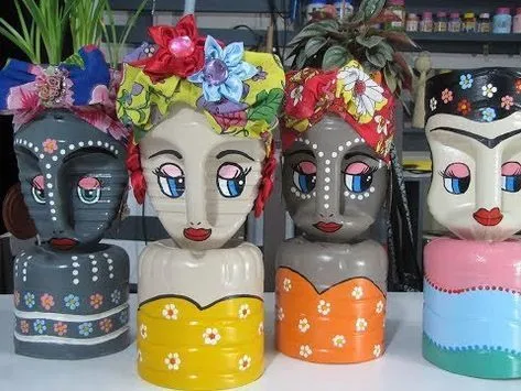 African flowerpot made with bleach bottle