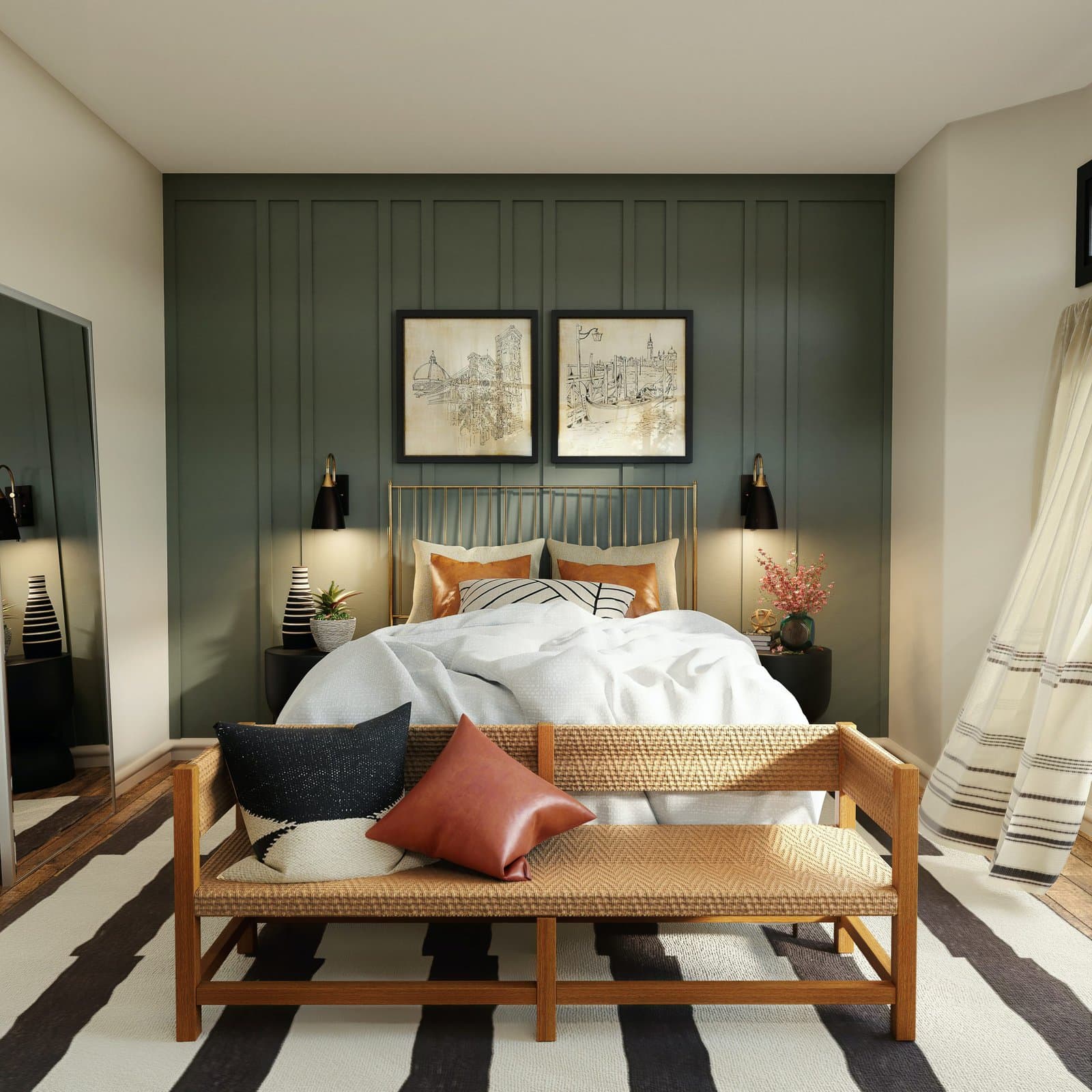 Small Bedroom Accent Wall with Wooden Paneling
