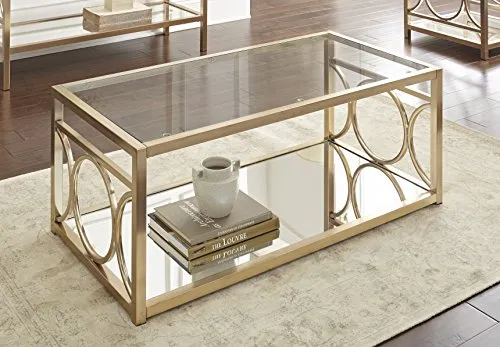 Steve Silver Olympia Glass Top Coffee Table in Gold