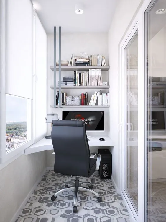 Compact Balcony Corner Desk Custom Corner Work Desk with Hanging Shelves