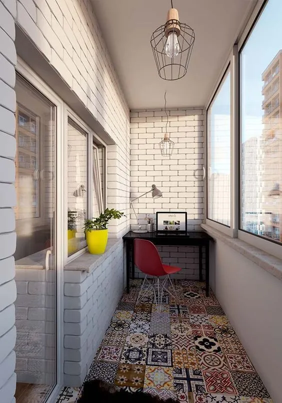 Compact Balcony Home Office Rustic Tiles