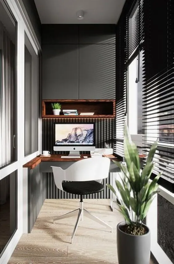 Compact Dark Grey Custom Balcony Home Office White Chair Custom Table Storage Shelf and Cabinet
