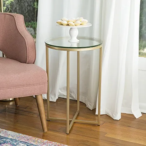 WE Furniture 16-inch Round Side Table Gold