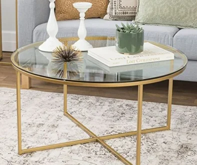 WE Furniture 36-inch Coffee Table with X-Base Gold