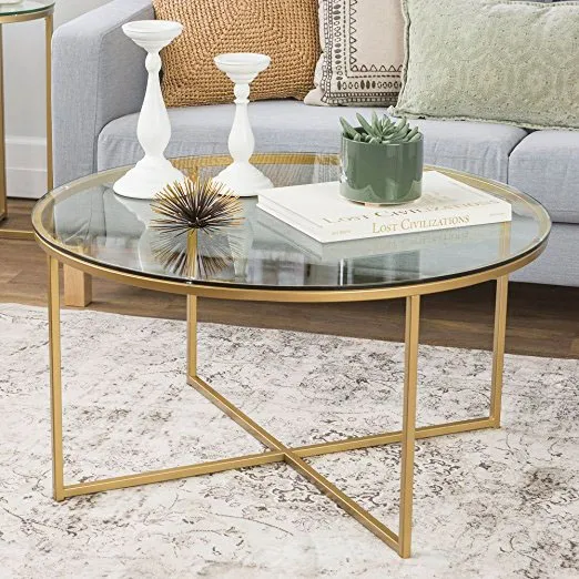 WE Furniture 36-inch Coffee Table with X-Base Gold