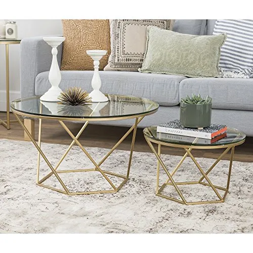 WE Furniture Geometric Glass Nesting Coffee Tables – Gold