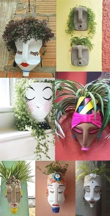 Wall Mounted Planters Exotic Faces from Detergent Bottles