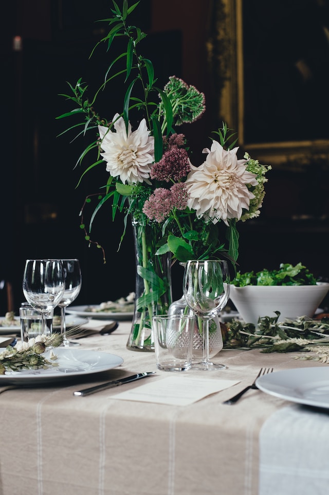 Vase of flowers as a table centrepice