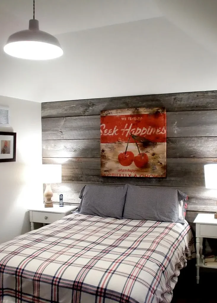 Farmhouse-style-bedroom-wood-feature-wall