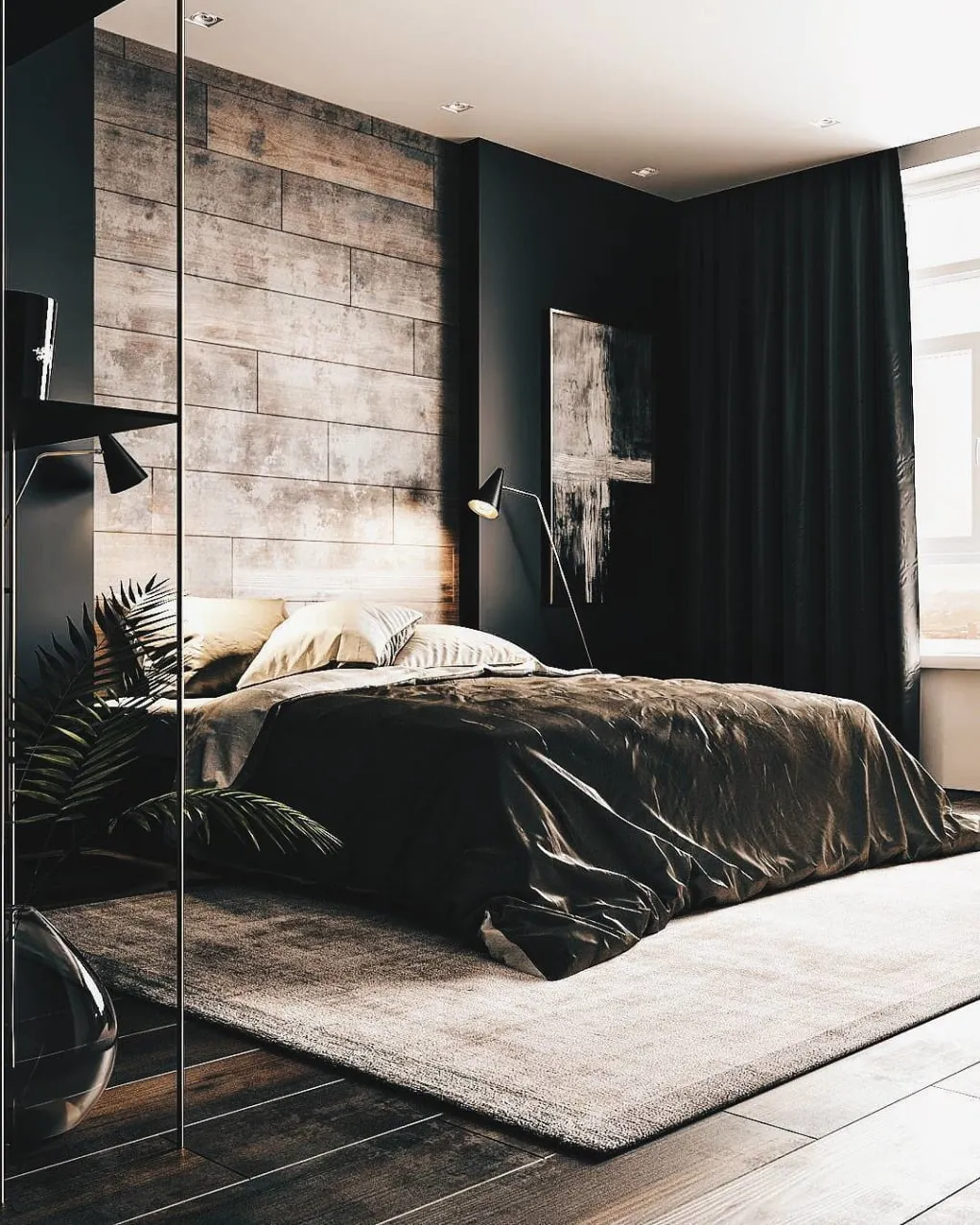 Sophisticated-Wooden-Feature-Wall-on-Black-Wall