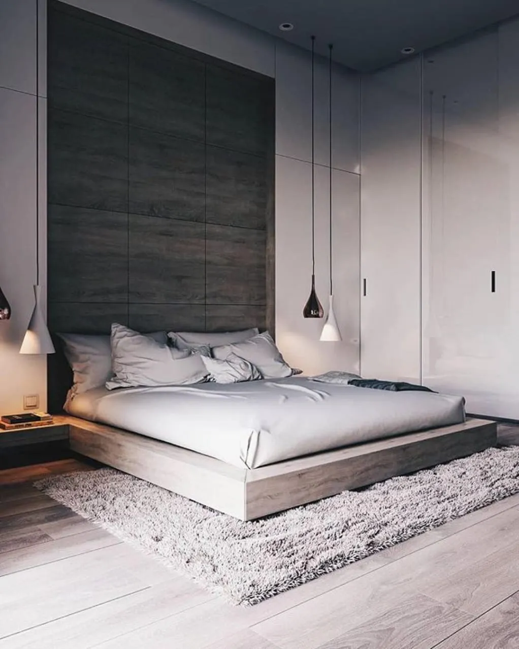 Grey-Wooden-Panel-Feature-Wall-Modern-Bedroom