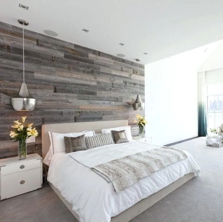 reclaimed-wood-feature-wall-master-bedroom-design-with-wallpaper