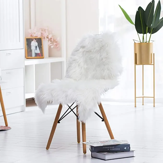 Faux Sheepskin Fur Area Rug White