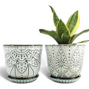 Gepege Beaded Ceramic Planter with Drainage and Saucer