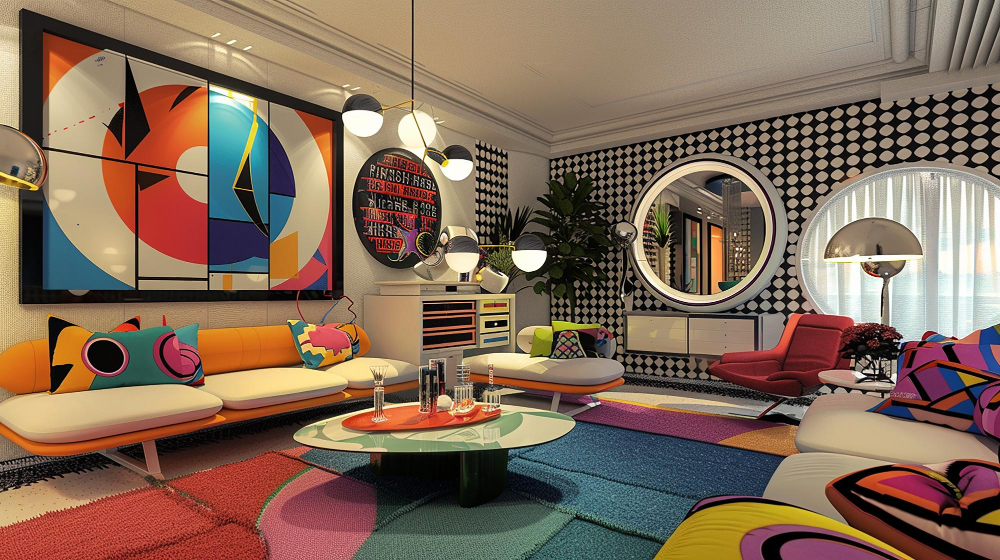 46829A colorful living room with a colorful rug couch
