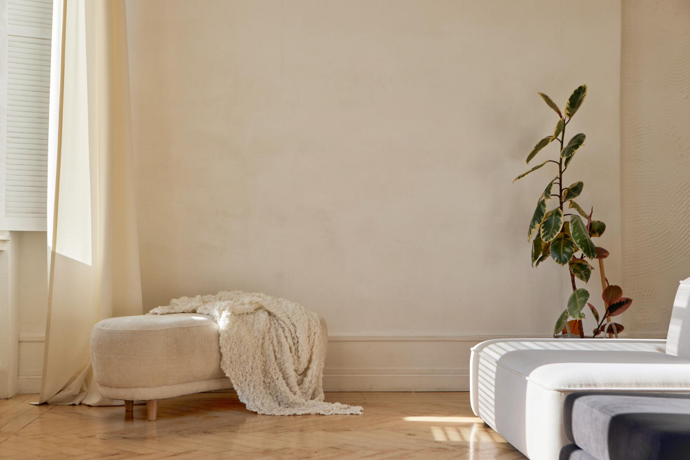 658694 boring beige living room soft couch and bench