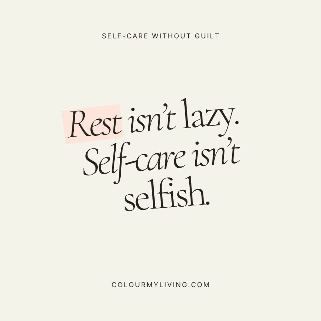 Text: Rest isn't lazy. Self-care isn't selfish.